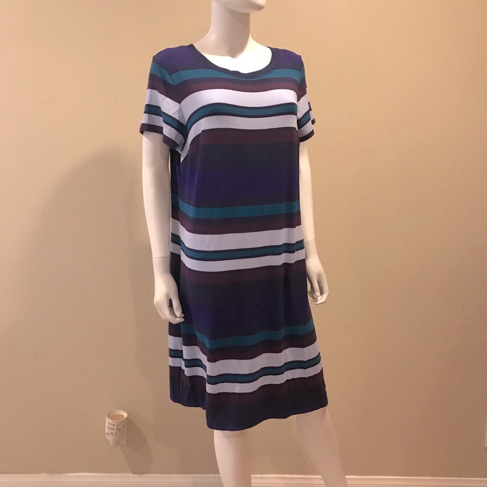 Ava Viv T Shirt Shift Dress Size X 14W Purple Blue Short Sleeve Relaxed Stretch